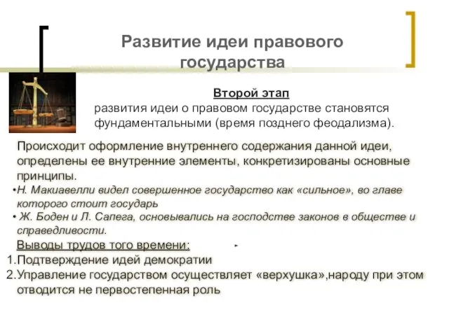 Развитие идеи правового государства Второй этап развития идеи о правовом государстве становятся