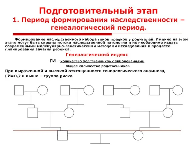 Подготовительный этап 1. Период формирования наследственности – генеалогический период. Формирование наследственного набора