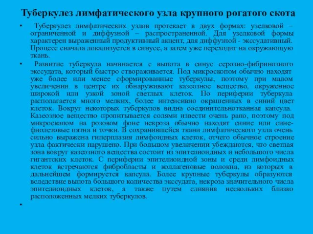 Туберкулез лимфатического узла крупного рогатого скота Туберкулез лимфатических узлов протекает в двух