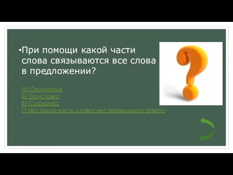 При помощи какой части слова связываются все слова в предложении? А) Окончание