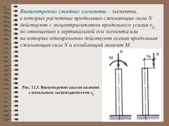 Внецентренно сжатые элементы – элементы, в которых расчетные продольные сжимающие силы N