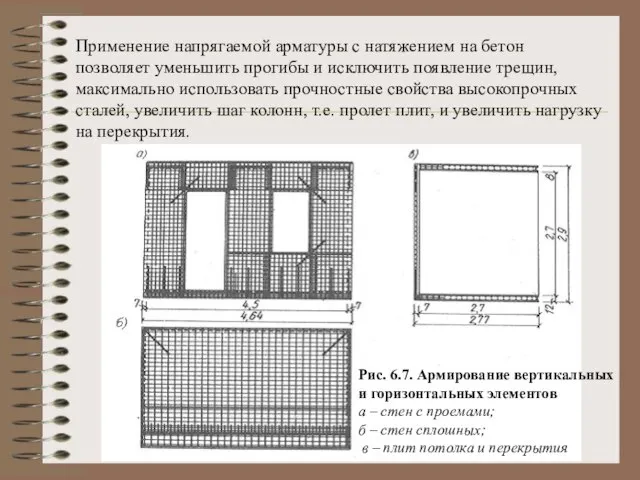 Применение напрягаемой арматуры с натяжением на бетон позволяет уменьшить прогибы и исключить