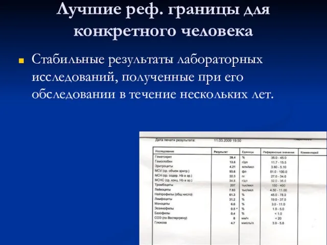 Лучшие реф. границы для конкретного человека Стабильные результаты лабораторных исследований, полученные при