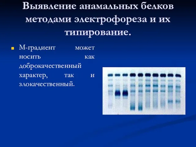 Выявление анамальных белков методами электрофореза и их типирование. М-градиент может носить как