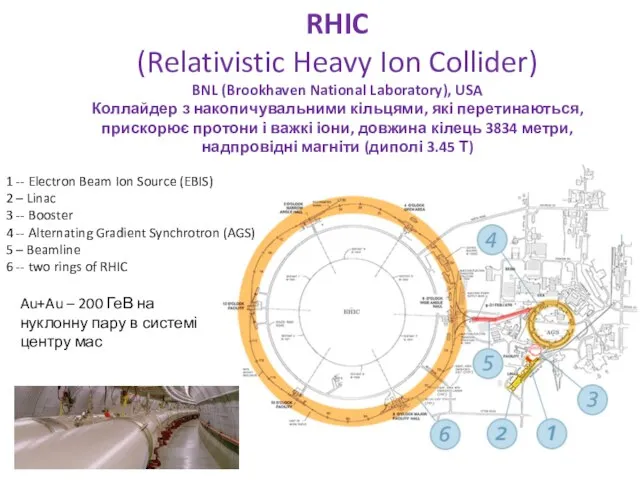 RHIC (Relativistic Heavy Ion Collider) BNL (Brookhaven National Laboratory), USA Коллайдер з