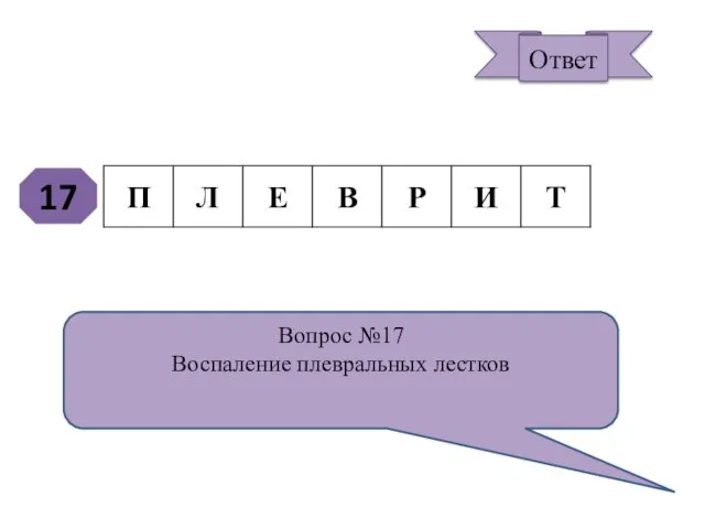 17 Вопрос №17 Воспаление плевральных лестков Ответ