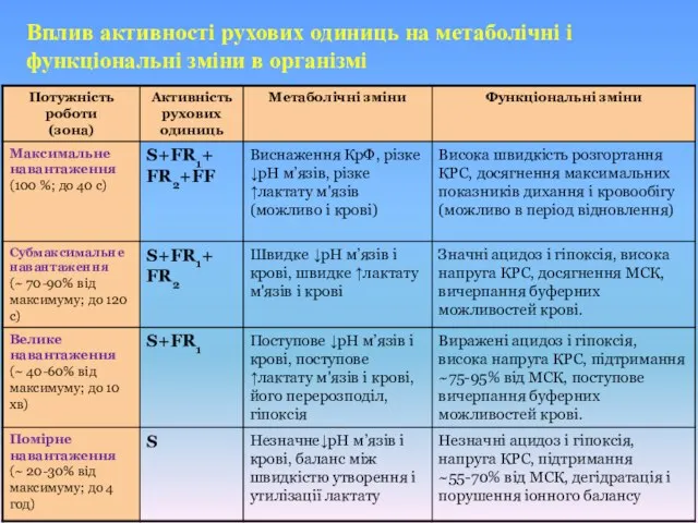 Вплив активності рухових одиниць на метаболічні і функціональні зміни в організмі