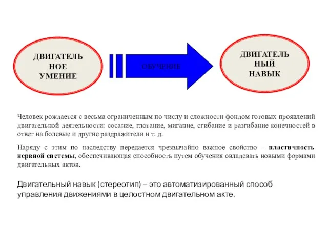 Двигательный навык (стереотип) – это автоматизированный способ управления движениями в целостном двигательном