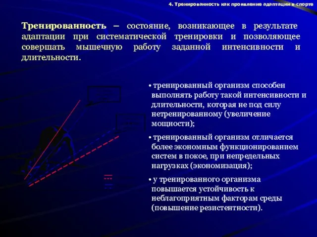 Тренированность – состояние, возникающее в результате адаптации при систематической тренировки и позволяющее