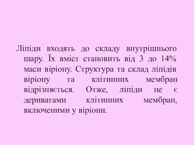 Ліпіди входять до складу внутрішнього шару. Їх вміст становить від 3 до