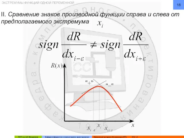 ЭКСТРЕМУМЫ ФУНКЦИЙ ОДНОЙ ПЕРЕМЕННОЙ II. Сравнение знаков производной функции справа и слева от предполагаемого экстремума