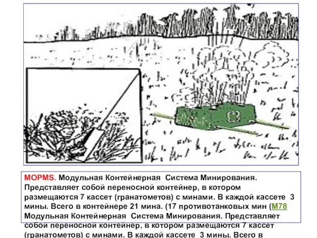 MOPMS. Модульная Контейнерная Система Минирования. Представляет собой переносной контейнер, в котором размещаются