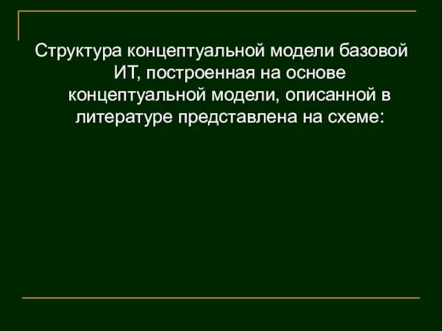 Структура концептуальной модели базовой ИТ, построенная на основе концептуальной модели, описанной в литературе представлена на схеме: