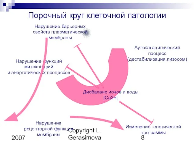 Copyright L. Gerasimova 2007 Порочный круг клеточной патологии Нарушение барьерных свойств плазматической