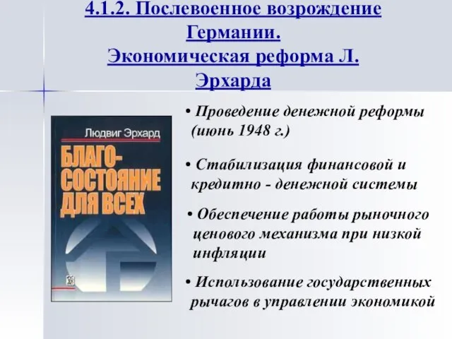 4.1.2. Послевоенное возрождение Германии. Экономическая реформа Л. Эрхарда Проведение денежной реформы (июнь