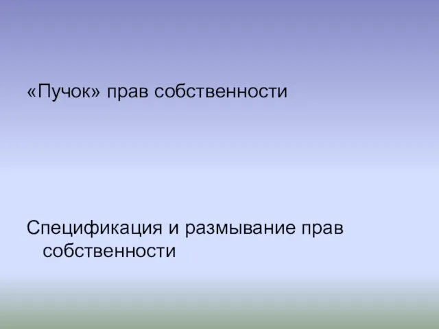 «Пучок» прав собственности «Пучок» прав собственности Спецификация и размывание прав собственности