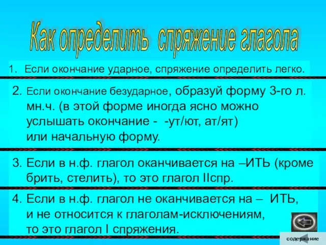 Как определить спряжение глагола Если окончание ударное, спряжение определить легко. 2. Если