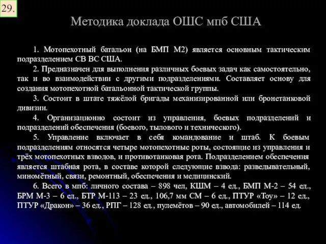 Методика доклада ОШС мпб США 29. 1. Мотопехотный батальон (на БМП М2)