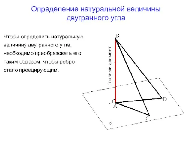 Определение натуральной величины двугранного угла Главный элемент Чтобы определить натуральную величину двугранного