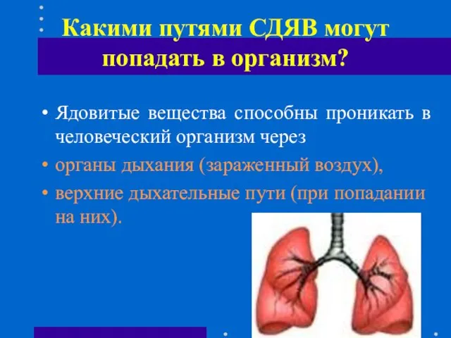 Какими путями СДЯВ могут попадать в организм? Ядовитые вещества способны проникать в