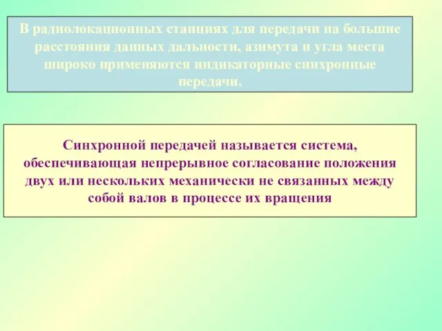 В радиолокационных станциях для передачи на большие расстояния данных дальности, азимута и