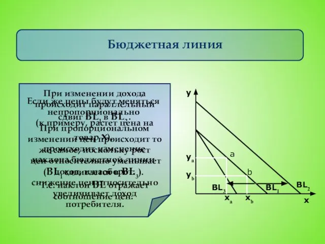 Бюджетная линия y x xa a b xb ya yb BL1 BL3