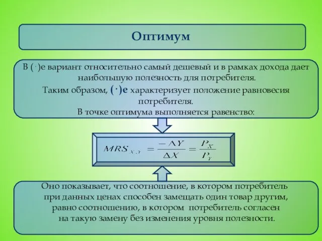 Оптимум В (⋅)е вариант относительно самый дешевый и в рамках дохода дает