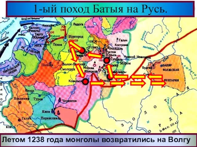 1-ый поход Батыя на Русь. Летом 1238 года монголы возвратились на Волгу