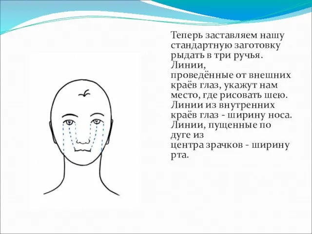 Теперь заставляем нашу стандартную заготовку рыдать в три ручья. Линии, проведённые от