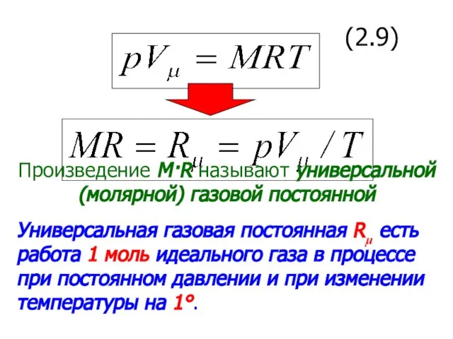 (2.9) Произведение M·R называют универсальной (молярной) газовой постоянной Универсальная газовая постоянная Rμ