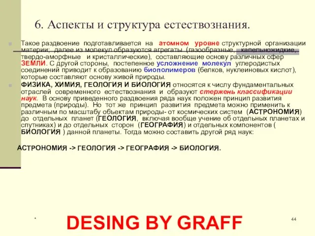 * 6. Аспекты и структура естествознания. Такое раздвоение подготавливается на атомном уровне