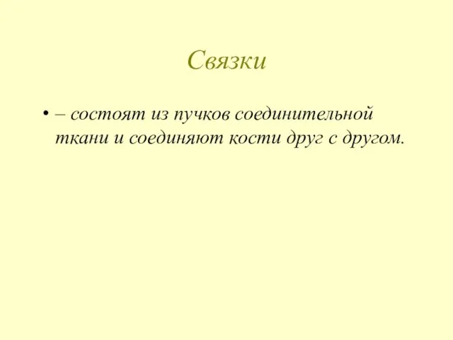 Связки – состоят из пучков соединительной ткани и соединяют кости друг с другом.