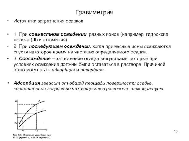 Гравиметрия Источники загрязнения осадков 1. При совместном осаждении разных ионов (например, гидроксид