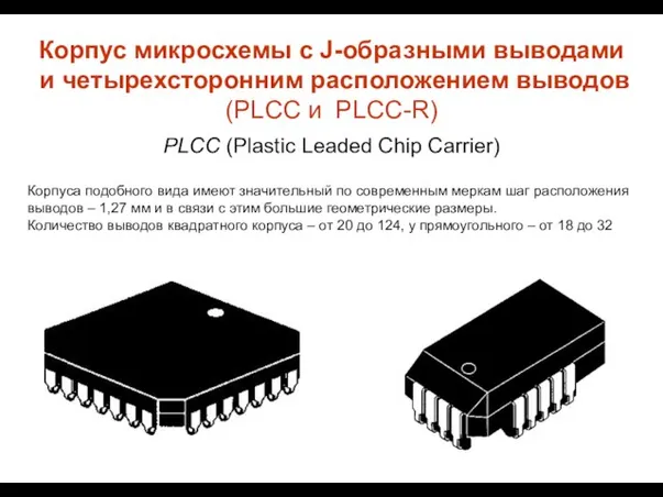 Корпус микросхемы с J-образными выводами и четырехсторонним расположением выводов (PLCC и PLCC-R)