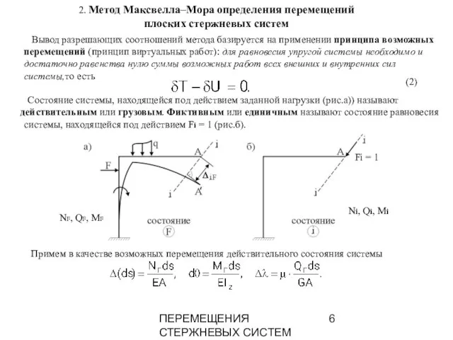 ПЕРЕМЕЩЕНИЯ СТЕРЖНЕВЫХ СИСТЕМ 2. Метод Максвелла–Мора определения перемещений плоских стержневых систем Вывод