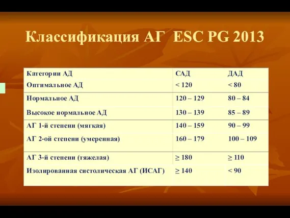 Классификация АГ ESC PG 2013