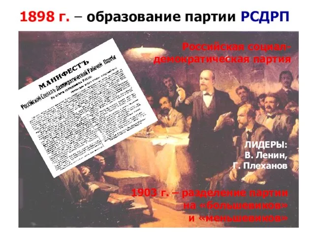 Российская социал- демократическая партия 1903 г. – разделение партии на «большевиков» и