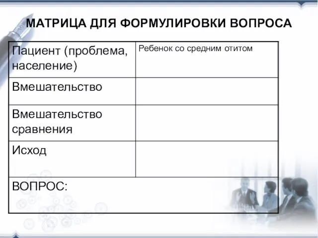 МАТРИЦА ДЛЯ ФОРМУЛИРОВКИ ВОПРОСА