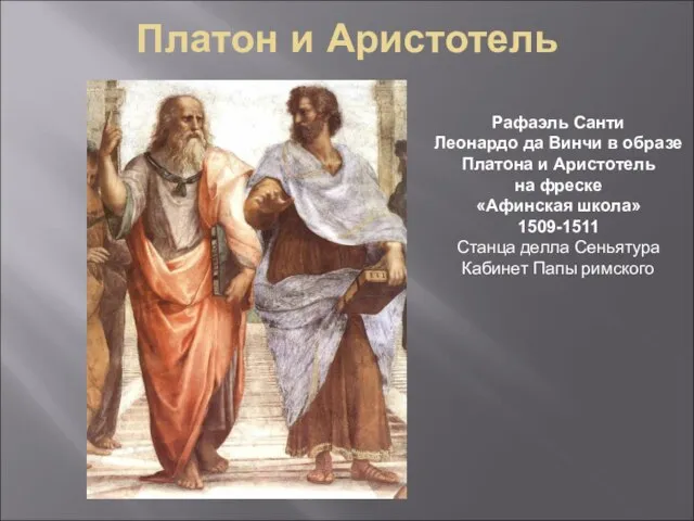 Платон и Аристотель Рафаэль Санти Леонардо да Винчи в образе Платона и
