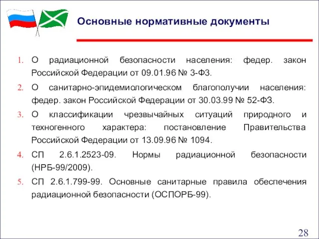 Основные нормативные документы О радиационной безопасности населения: федер. закон Российской Федерации от