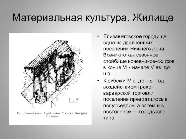 Материальная культура. Жилище Елизаветовское городище одно из древнейших поселений Нижнего Дона. Возникло