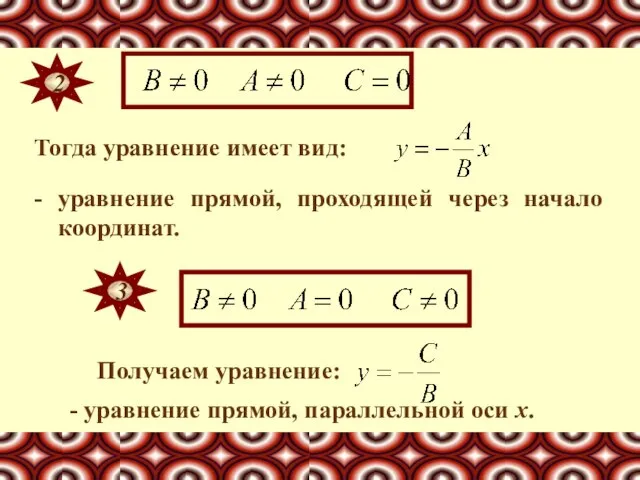 Тогда уравнение имеет вид: Получаем уравнение: - уравнение прямой, проходящей через начало