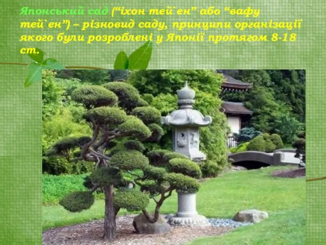 Японський сад (“іхон тей`ен” або “вафу тей`ен”) – різновид саду, принципи організації