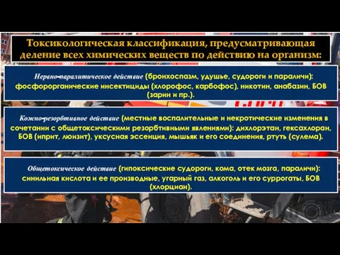 Токсикологическая классификация, предусматривающая деление всех химических веществ по действию на организм: Нервно-паралитическое