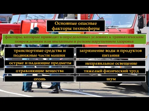 Основные опасные факторы техносферы транспортные средства и подвижные части машин факторы, которые