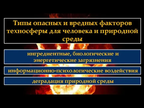 Типы опасных и вредных факторов техносферы для человека и природной среды ингредиентные,