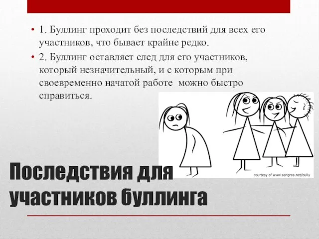 Последствия для участников буллинга 1. Буллинг проходит без последствий для всех его