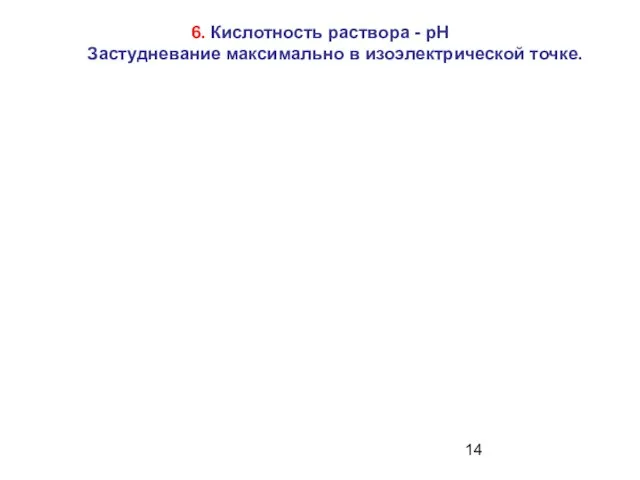 6. Кислотность раствора - рН Застудневание максимально в изоэлектрической точке.