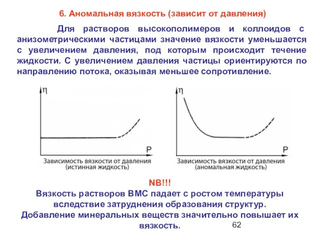 6. Аномальная вязкость (зависит от давления) Для растворов высокополимеров и коллоидов с