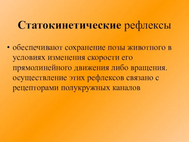 Статокинетические рефлексы обеспечивают сохранение позы животного в условиях изменения скорости его прямолинейного